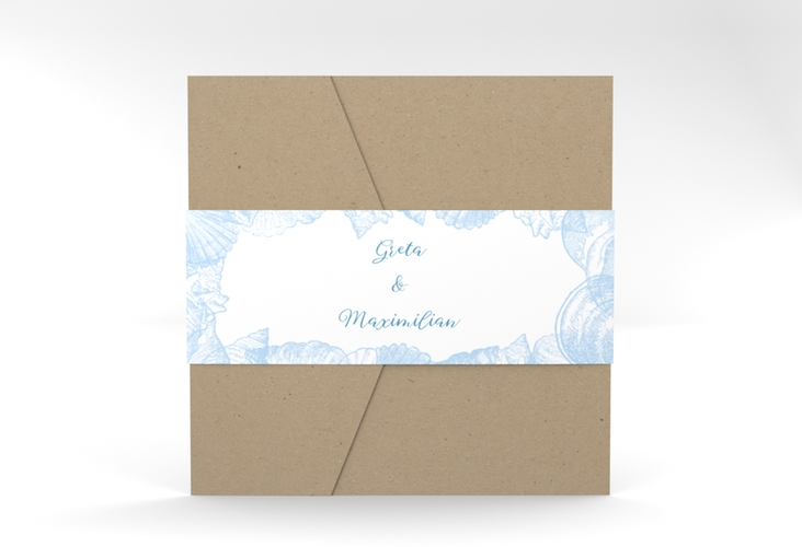 Hochzeitseinladung "Muschelreich" Pocketfold blau