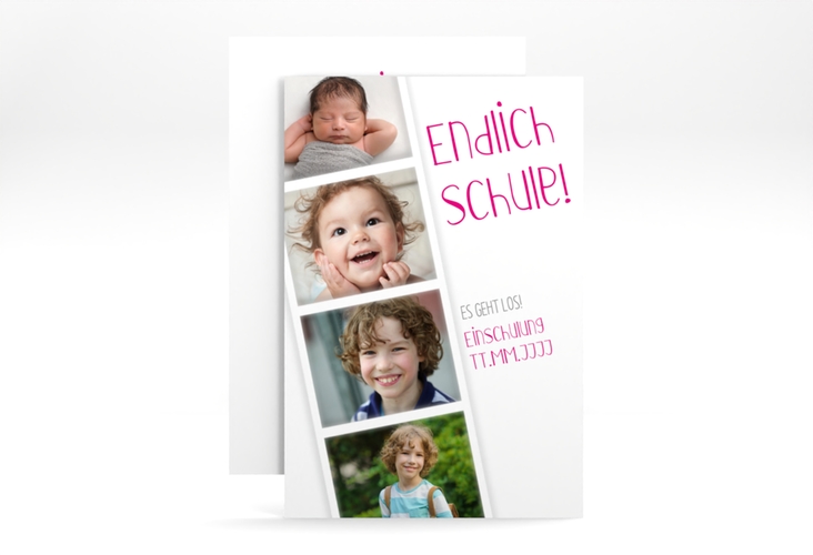 Einschulungskarte Startschuss A6 Karte hoch pink hochglanz