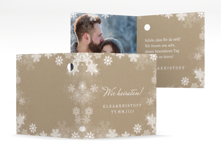 Geschenkanhänger Hochzeit Snowfall Geschenkanhänger 10er Set Kraftpapier hochglanz mit Schneeflocken für Winterhochzeit