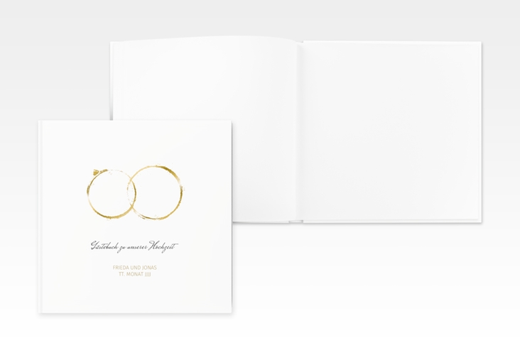Gästebuch Creation Hochzeit Trauringe 20 x 20 cm, Hardcover gold minimalistisch gestaltet mit zwei Eheringen