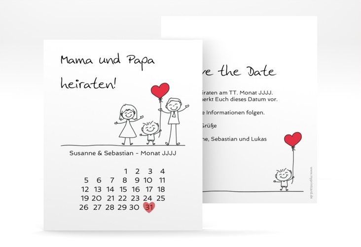 Save the Date-Kalenderblatt Family Kalenderblatt-Karte weiss
