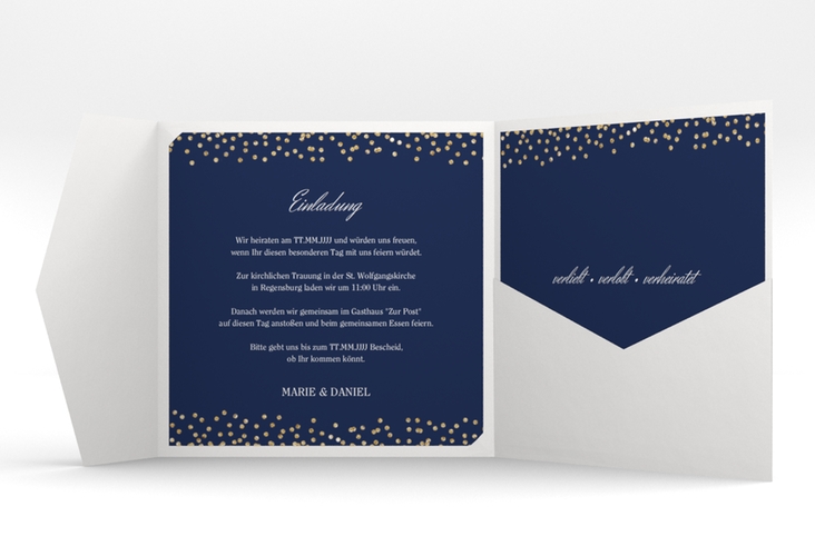 Hochzeitseinladung Glitter Pocketfold blau hochglanz