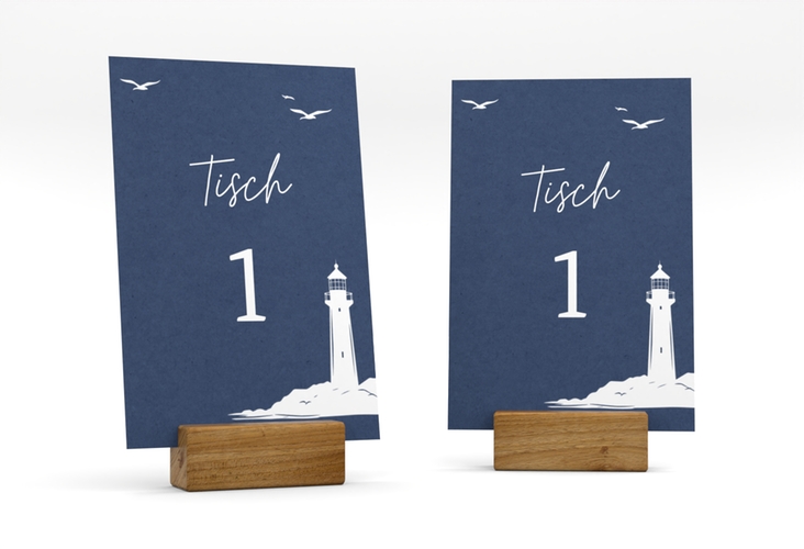 Tischnummer Hochzeit Leuchtturm Tischaufsteller blau