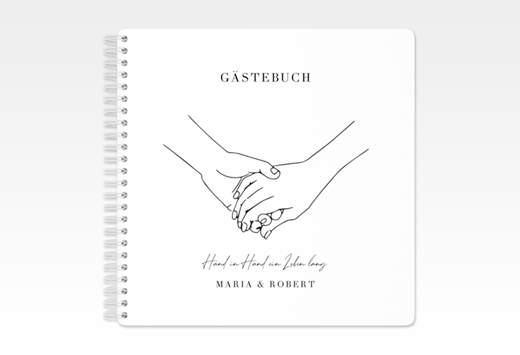 Gästebuch Hochzeit Hands Ringbindung mit sich haltenden Händen im Monoline-Stil