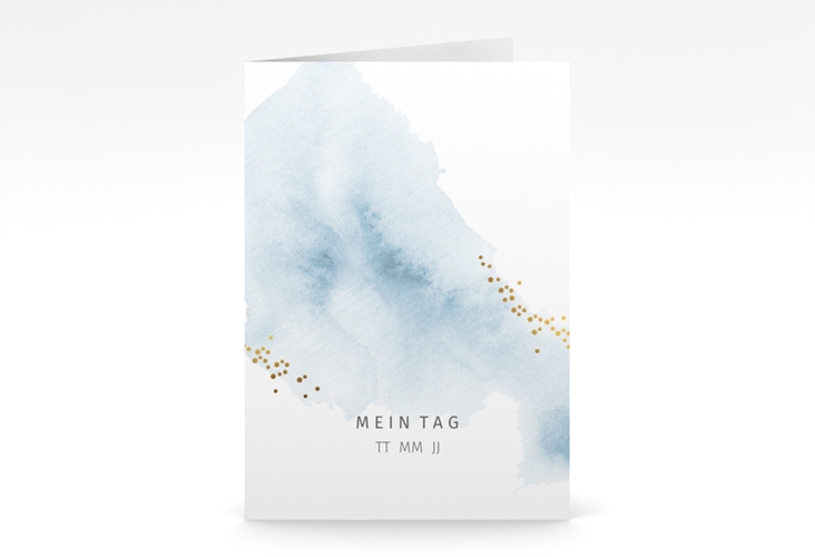 Einladung Jugendweihe Sacramento A6 Klappkarte hoch blau in elegantem Aquarell-Look