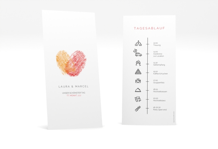 Tagesablauf Hochzeit Fingerprint lange Karte hoch rot schlicht mit Fingerabdruck-Motiv