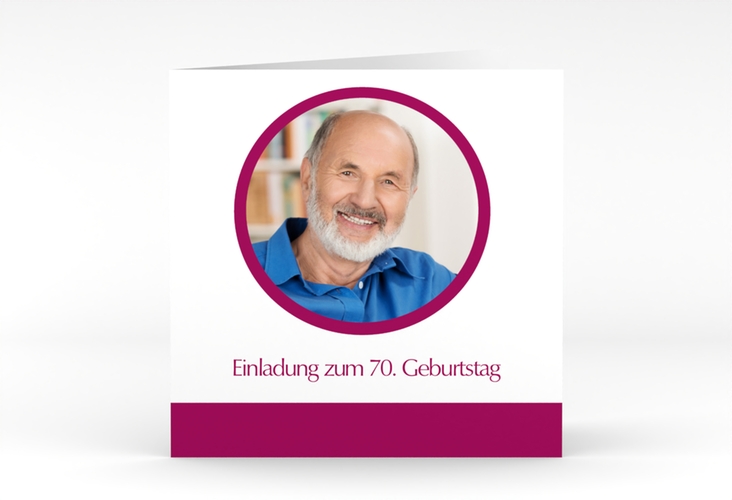 Einladung 70. Geburtstag Anton/Antonia quadr. Klappkarte pink schlicht mit Foto