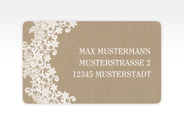 Empfängeretikett Hochzeit Mariage 63,5 x 38,1 mm Kraftpapier mit Bogen aus weißer Spitze