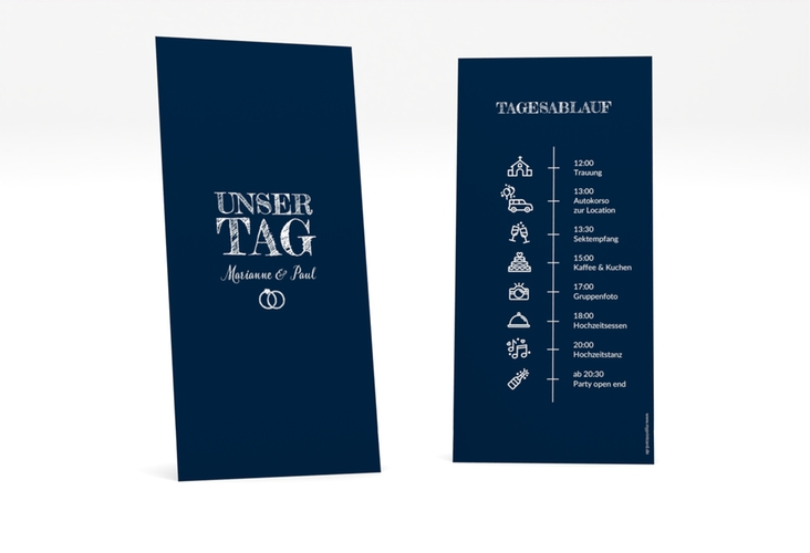 Tagesablauf Hochzeit Rise lange Karte hoch blau