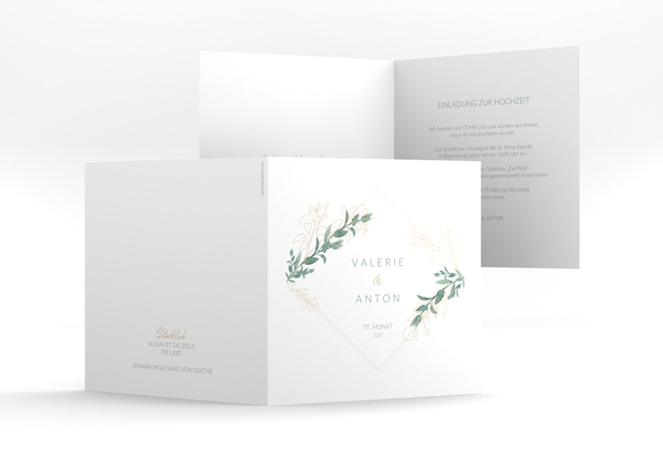 Hochzeitseinladung Verde quadr. Klappkarte weiss hochglanz
