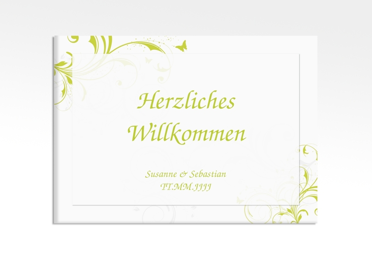 Willkommensschild Hochzeit Palma 70 x 50 cm Leinwand gruen