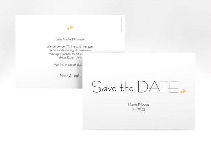 Save the Date-Karte Hochzeit Twohearts A6 Karte quer beige
