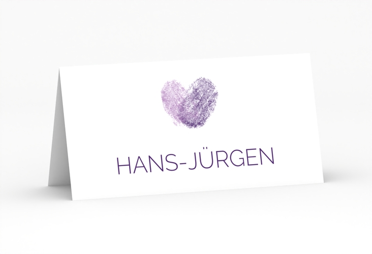 Tischkarte Hochzeit Fingerprint Tischkarten lila schlicht mit Fingerabdruck-Motiv