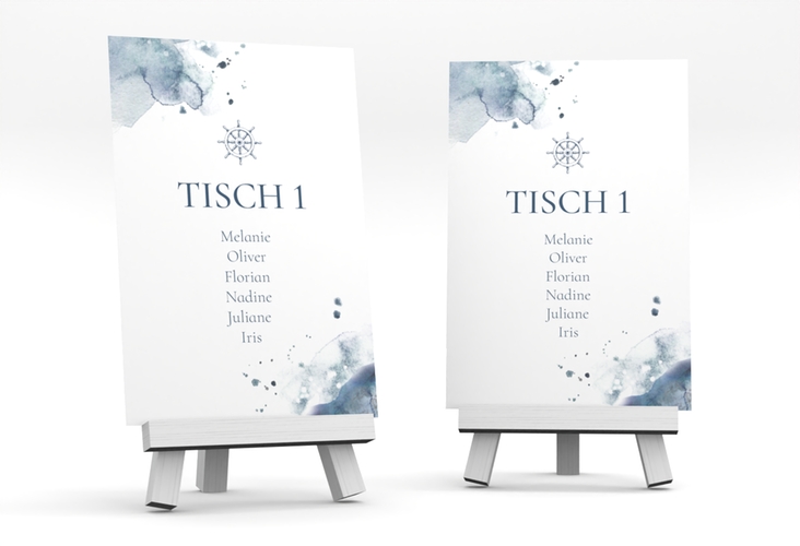 Tischaufsteller Hochzeit Steuerrad Tischaufsteller blau in maritimen Blautönen