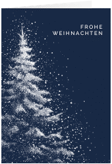 Klick: Details zu Geschäftliche Weihnachtskarte "Schneebaum" anzeigen Geschäftliche Weihnachtskarte Schneebaum A6 Klappkarte hoch blau mit Tanne und Stechpalme im Schiefertafel-Look