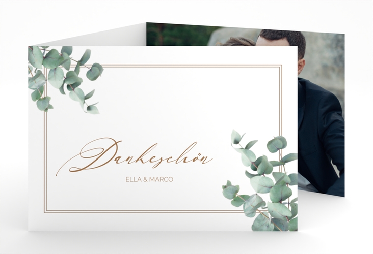 Danksagungskarte Eucalypt A6 Doppel-Klappkarte hochglanz mit Eukalyptus und edlem Rahmen