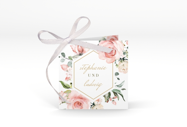 Geschenkanhänger Hochzeit Graceful Geschenkanhänger 10er Set weiss mit Rosenblüten in Rosa und Weiß