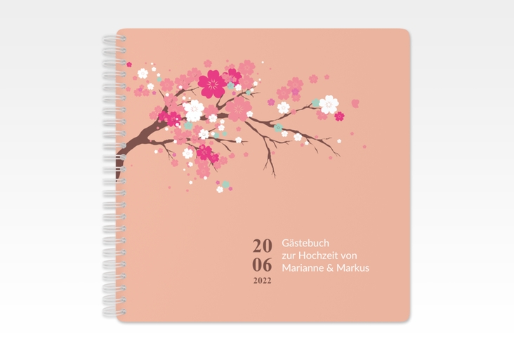 Gästebuch Hochzeit Sakura Ringbindung apricot