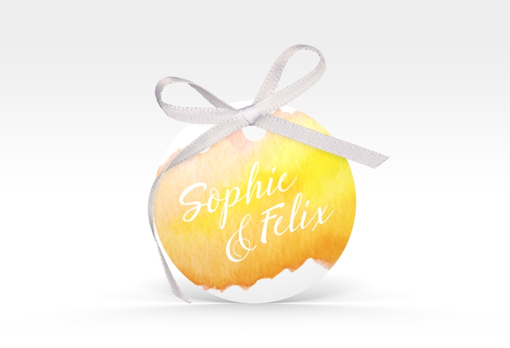 Geschenkanhänger Hochzeit Aquarella Geschenkanhänger, rund gelb