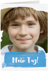 Kommunionseinladung Beginn A6 Klappkarte hoch blau