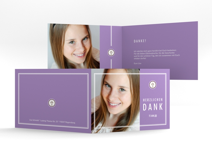Danksagung Konfirmation Poculum A6 Klappkarte quer lila