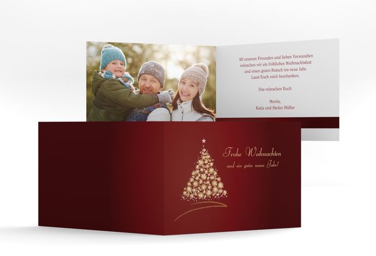 Weihnachtskarte Edel A6 Klappkarte quer rot hochglanz mit Weihnachtsbaum-Motiv