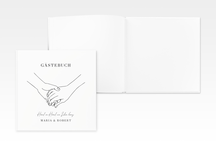 Gästebuch Creation Hands 20 x 20 cm, Hardcover weiss mit sich haltenden Händen im Monoline-Stil