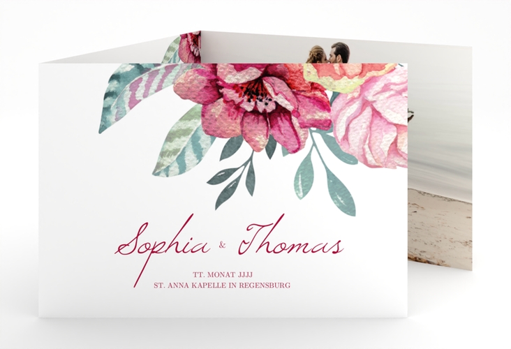 Hochzeitseinladung Blooming A6 Doppel-Klappkarte weiss