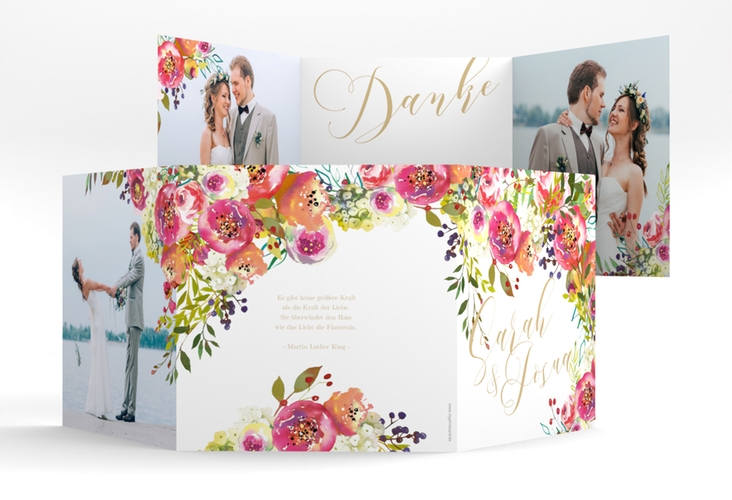 Dankeskarte Hochzeit Flowerbomb quadr. Doppel-Klappkarte weiss hochglanz