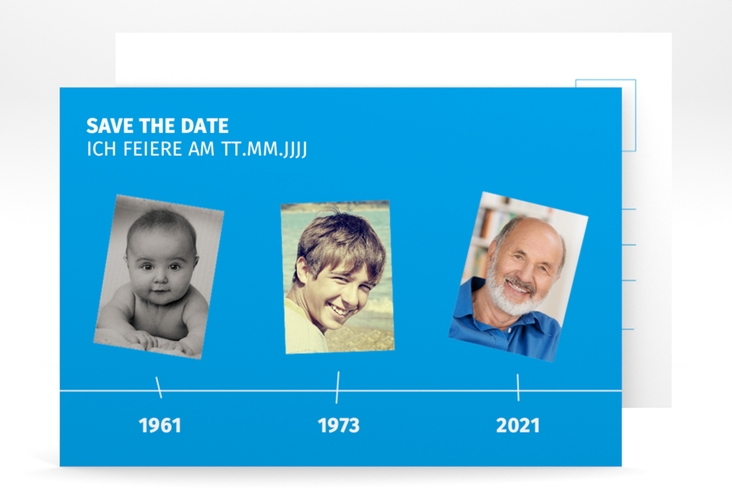 Save the Date-Postkarte Geburtstag Timeline A6 Postkarte blau hochglanz