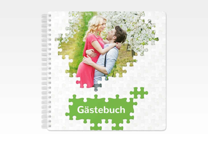 Gästebuch Hochzeit Puzzle Ringbindung gruen