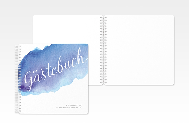 Gästebuch Geburtstag Aquarell Ringbindung blau