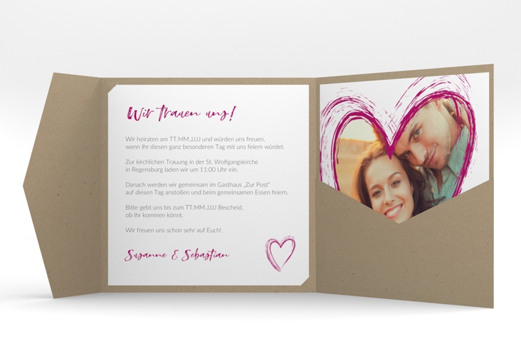 Hochzeitseinladung Liebe Pocketfold pink