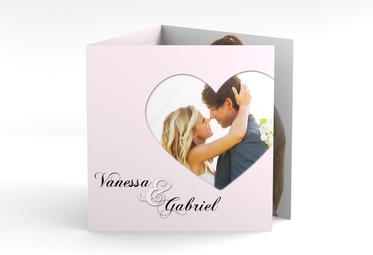 Dankeskarte Hochzeit Sweetheart quadr. Doppel-Klappkarte rosa hochglanz