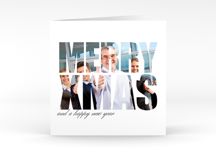 Business-Weihnachtskarte Xmas quadr. Klappkarte weiss modern mit Foto