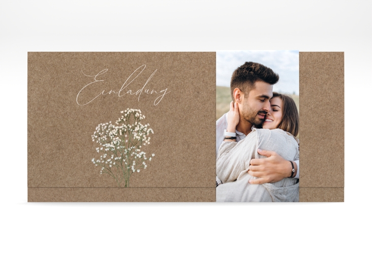 Hochzeitseinladung Schleierkraut Wickelfalzkarte + Banderole