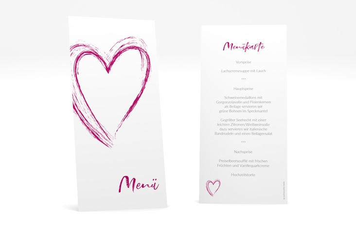 Menükarte Hochzeit Liebe lange Karte hoch pink