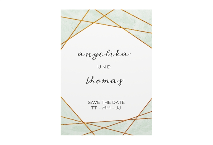 Save the Date-Visitenkarte Asymmetry Visitenkarte hoch gruen