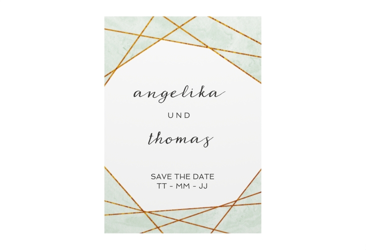 Save the Date-Visitenkarte Asymmetry Visitenkarte hoch gruen hochglanz