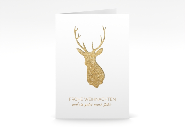 Business-Weihnachtskarte Deer A6 Klappkarte hoch hochglanz und weiß mit Reh-Kopf