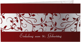 Klick: Details zu Einladung 80. Geburtstag "Hermann/Hermine" anzeigen Einladung 80. Geburtstag Hermann/Hermine lange Klappkarte quer rot