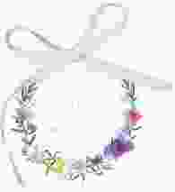 Geschenkanhänger Hochzeit Blumengarten Geschenkanhänger, rund bunt mit Blumenkranz und Hummel