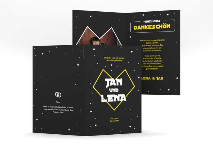 Dankeskarte Hochzeit Starlove A6 Klappkarte hoch schwarz mit Sci-Fi-Universum