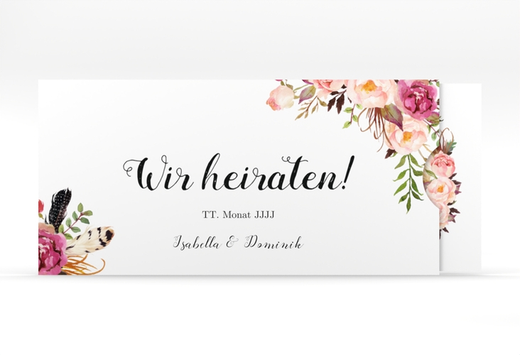 Hochzeitseinladung Flowers Einsteckkarte weiss hochglanz mit bunten Aquarell-Blumen