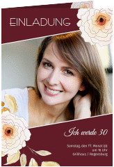 Einladung 30. Geburtstag Fleur A6 Klappkarte hoch rot