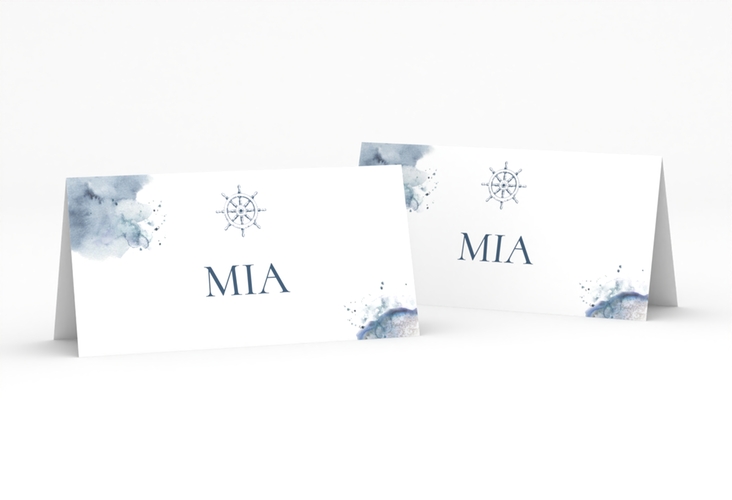 Tischkarte Hochzeit Steuerrad Tischkarten in maritimen Blautönen
