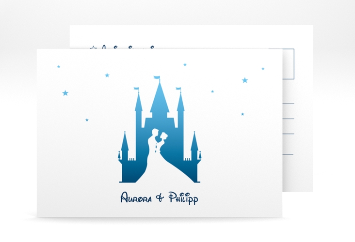 Antwortkarte Hochzeit Castle A6 Postkarte blau hochglanz