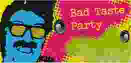 Einladungskarte Party Bad Taste lange Karte quer bunt in schrillen Farben mit Schnauzbart-Träger