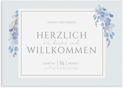 Willkommensschild Leinwand Blauregen 70 x 50 cm Leinwand blau mit Wisteria-Blüten