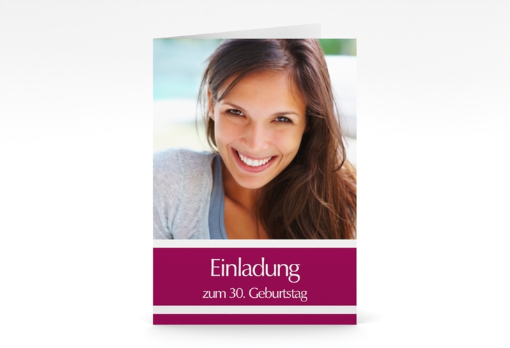 Einladung 30. Geburtstag Gerd/Gerda A6 Klappkarte hoch pink mit Foto
